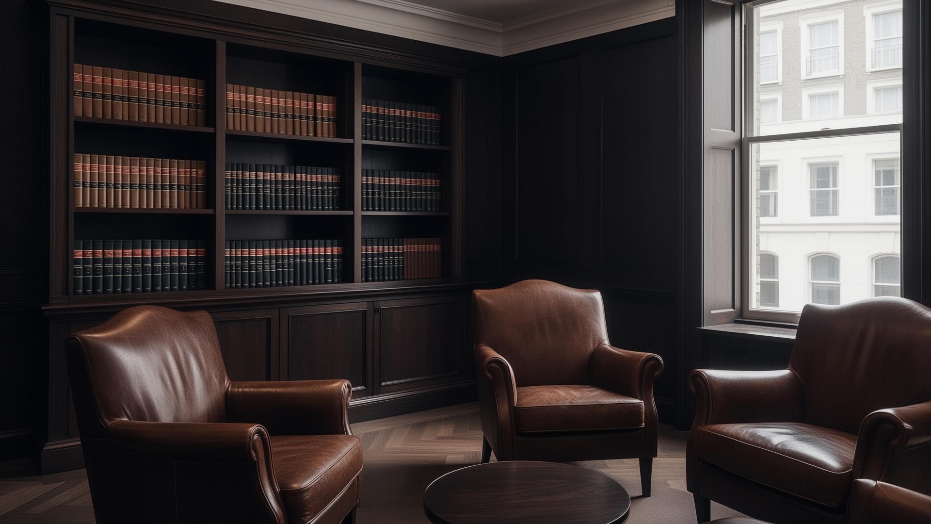 Interior of a modern UK law firm library